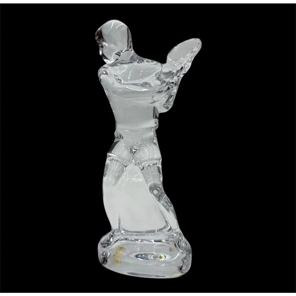Baccarat France Crystal Tennis Player 9.5” Statue Figurine Clear Signed Vintage